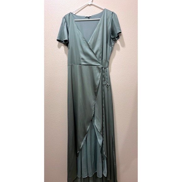 Baltic Born Dresses & Skirts - Baltic Born Vara Satin Maxi Wrap Dress Womens XL Eucalyptus Event Wedding Party